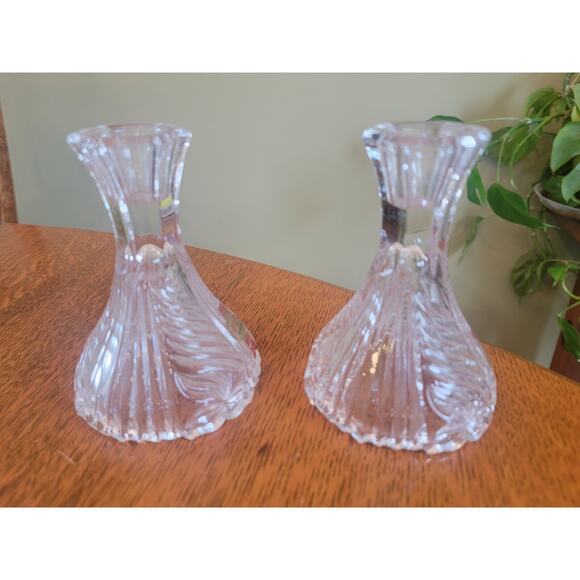 VTG Pair Anna Hutte Bleikristall Clear 24% Lead Crystal Candlesticks Germany - Picture 8 of 10